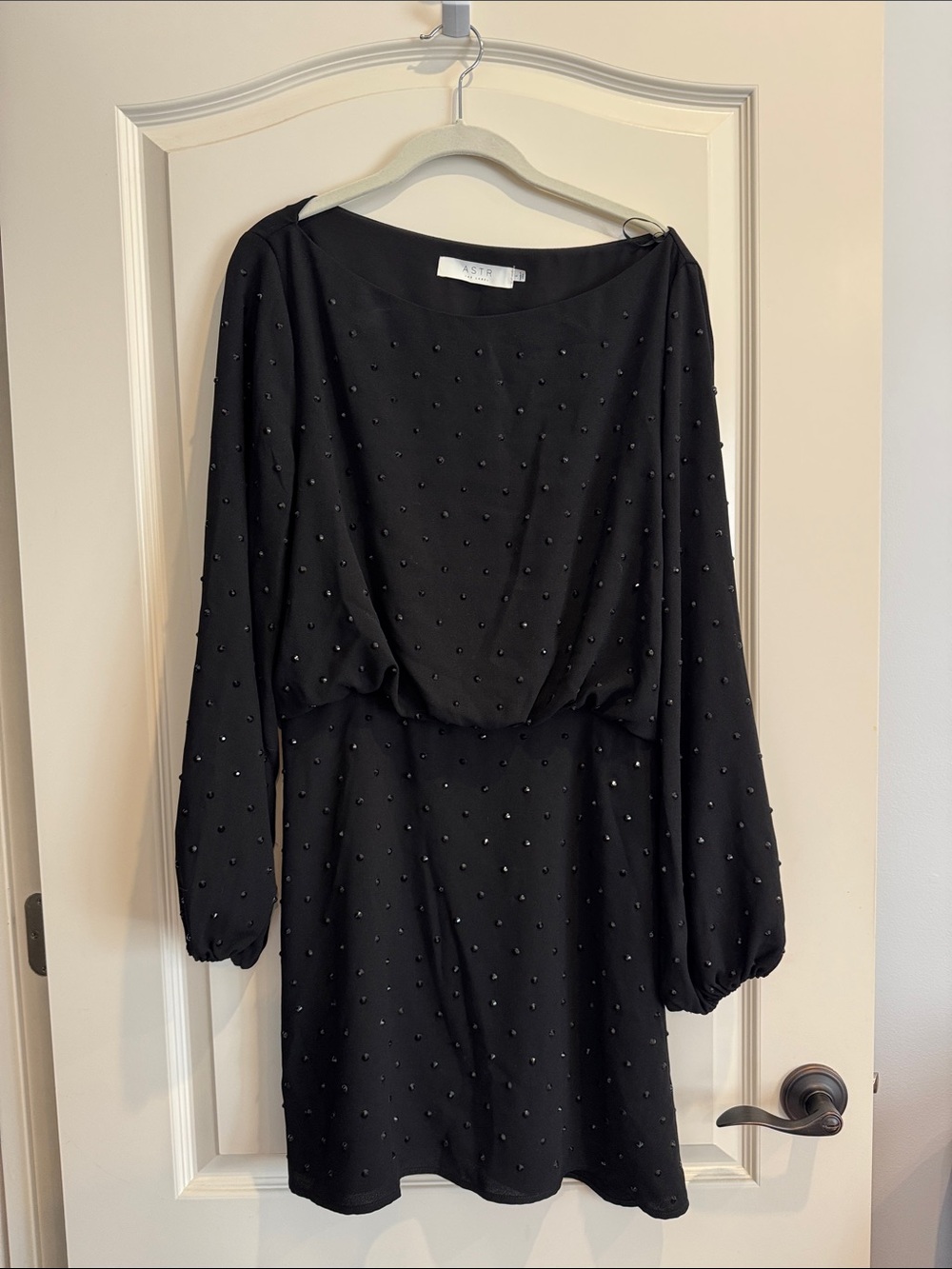 Astr Black Beaded Long-Sleeve Mini Dress
